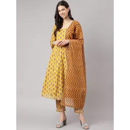 Divena Floral Printed Gotta Patti A-Line Pure Cotton Kurta with Trousers & Dupatta-picture-20
