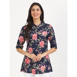 Divena Floral Printed Mandarin Collar Shirt Style Top-picture-15
