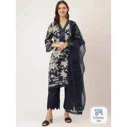 Divena Floral Printed Pure Cotton Kurta With Trousers & Dupatta-picture-34
