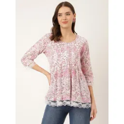 Divena Pink & White Cotton Printed A-Line Kurti-picture-35