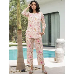 Divena Printed Pure Cotton Three Quarter Sleeve Tunic & Trouser Co-Ords-picture-32