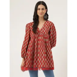 Divena Red Cotton Floral Print Top-picture-10