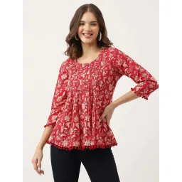 Divena Red Cotton Floral Print Top image 1