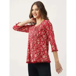 Divena Red Cotton Floral Print Top image 3