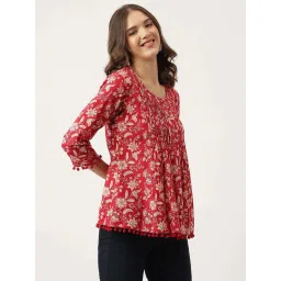 Divena Red Cotton Floral Print Top image 4