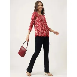 Divena Red Cotton Floral Print Top image 5