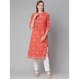 Divena Red Cotton Printed Straight Kurta-picture-21