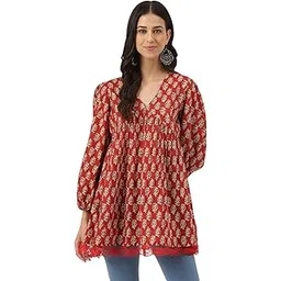 divena Red Floral Cotton Pemplum Style Top-picture-12