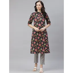 Divena Women Black Floral Cotton Printed Kurta-picture-38