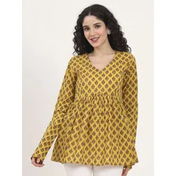 Divena Women Ethnic Print V Neck Full Sleeve Cotton Top-picture-24