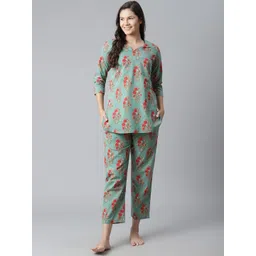 Divena Women Green & Red Printed Cotton Night suit-picture-26