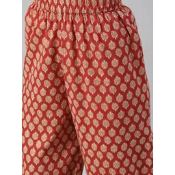 Divena Women Maroon Ethnic Motifs Printed Pure Cotton Kurta with Harem Pants image 3