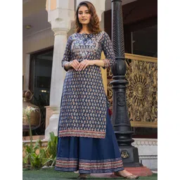 Divena Women Navy Blue & Gold-Coloured Printed Kurta Set with Gotta Patti Detailing-picture-38
