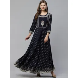 Divena Women Navy Blue & Golden Printed A-Line Kurta-picture-21