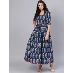 Divena Women Navy Blue & Off-White Printed Anarkali Kurta-picture-23