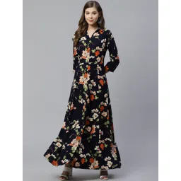 Divena Women Navy Blue & Orange Floral Printed A-Line Kurta-picture-11