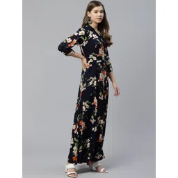 Divena Women Navy Blue & Orange Floral Printed A-Line Kurta image 2