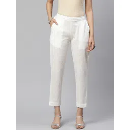 Divena Women Off-White Comfort Regular Fit Solid Cotton Cigarette Trousers-picture-32