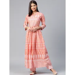 Divena Women Pink & White Ethnic Motifs Printed Anarkali Kurta-picture-16