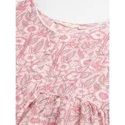 Divena Women Pink & White Floral Print Pure Cotton Peplum Top image 4