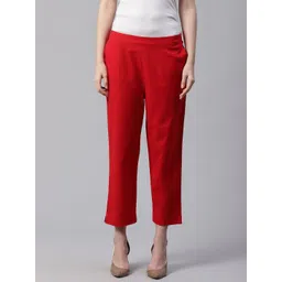 Divena Women Red Slim Fit Solid Cropped Trousers-picture-39