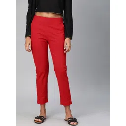 Divena Women Red Straight Fit Solid Regular Trousers-picture-38