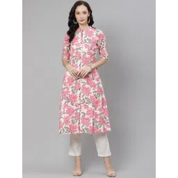 Divena Women White & Pink Floral Printed Cotton Kurta-picture-11