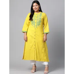 Divena Women Yellow & Blue Yoke Design A-Line Kurta-picture-22
