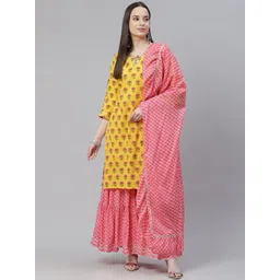 Divena Women Yellow Floral Printed Regular Gotta Patti Pure Cotton Kurta with Sharara & With Dupatta-picture-14