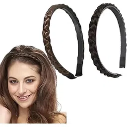 Synthetic Braided Hair Band with Teeth, Wide Braided Plates Non-Slip Headband, Hair Braid Accessories for Women & Girls, Black & Brown, Pack of 2-image-6