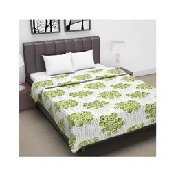 Divine Casa 100% Cotton 120 GSM Reversible Double Bed AC Dohar Floral Print - Green Grey-picture-10
