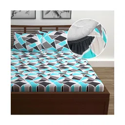 Divine Casa 144 TC 100% Cotton Abstract Print Blue Super Soft Queen Size Fitted Bedsheets Cotton | Every Day Use Elastic Fitted Bedsheets Double Bed-image-37