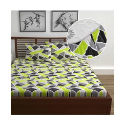 Divine Casa 144 TC 100% Cotton Abstract Print Green Super Soft Bedsheet Elastic Fitted Bedsheets Double Bed-picture-28