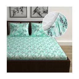 Divine Casa 144 TC 100% Cotton Floral Print Elastic Fitted Bedsheets Double Bed | Ultrasoft Queen Size Elastic Fitted Bedsheets-image-38