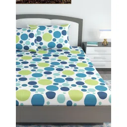 Divine Casa Blue & White 144 TC King Bedsheet with 2 Pillow Covers-picture-16