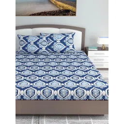 Divine Casa Blue & White 144 TC King Bedsheet with 2 Pillow Covers-picture-31