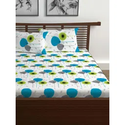 Divine Casa Blue & White Floral 144 TC Queen Bedsheet with 2 Pillow Covers-picture-26