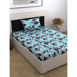 Divine Casa Emerald Turquoise Blue Abstract Cotton 144 TC Single Bedsheet &1 Pillow Cover-picture-33