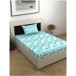 Divine Casa Florate Turquoise Blue Floral Cotton 144 TC Single Bedsheet Set 90 cm x 2.23 m-picture-27