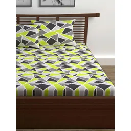 Divine Casa Green & Grey 144 TC Queen Bedsheet with 2 Pillow Covers image 1