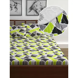 Divine Casa Green & Grey 144 TC Queen Bedsheet with 2 Pillow Covers image 4