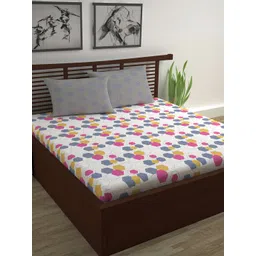 Divine Casa Grey & Off White Blend Cotton 120 TC Double Bedsheet with 2 Pillow Covers-picture-27