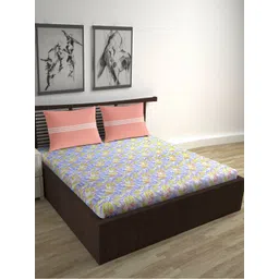 Divine Casa Lavender & Yellow Floral 144 TC Queen Bedsheet with 2 Pillow Covers-picture-15