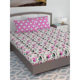 Divine Casa Pink & White Printed 120 TC King Bedsheet with 2 Pillow Covers-picture-26
