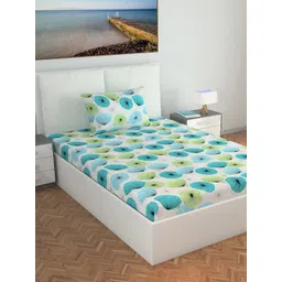 Divine Casa PRISM Blue Floral 144 TC Pure Cotton Single Bedsheet With 1 Pillow Cover-picture-38