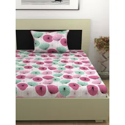Divine Casa Rose & White Floral 144 TC Single Bedsheet with 1 Pillow Covers-picture-15