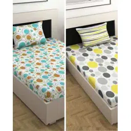 divine casa Set of 2 144 TC Polka Dots Combo Single Bedsheets with 2 Pillow Covers-picture-21