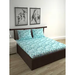 Divine Casa Turquoise Blue & Green Floral 144 TC Queen Bedsheet with 2 Pillow Covers-picture-36