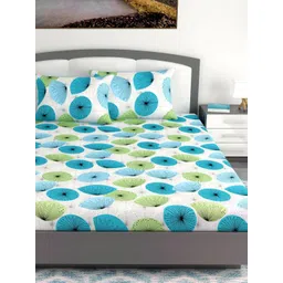 Divine Casa Turquoise Blue & White Floral 144 TC King Bedsheet with 2 Pillow Covers-picture-20