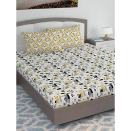 Divine Casa White & Black Printed 120 TC King Bedsheet with 2 Pillow Covers-picture-20